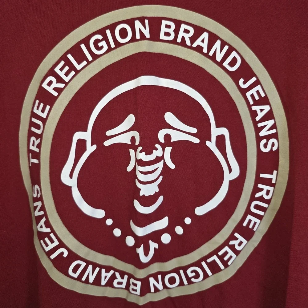 True Religion Buddha Logo T-Shirt Red Graphic Tee Men's‎ Size Large Cotton